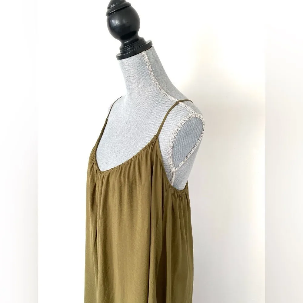 Akemi + Kin x Anthropologie Olive Green Maxi Wide-Leg Romper L Boho Chic Cottage